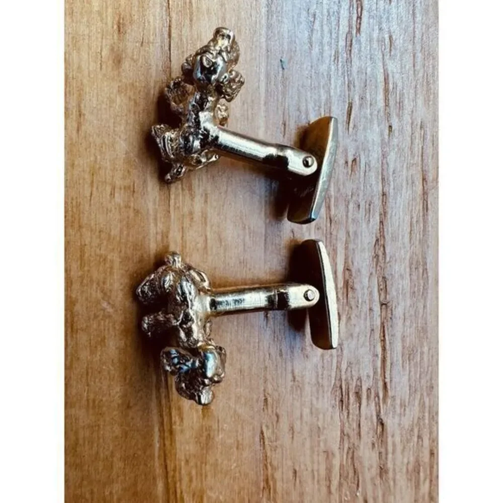 Vintage Smith Pat Pending Basset Dachshund‎ Long Hair Dog Cufflinks Gold Tone